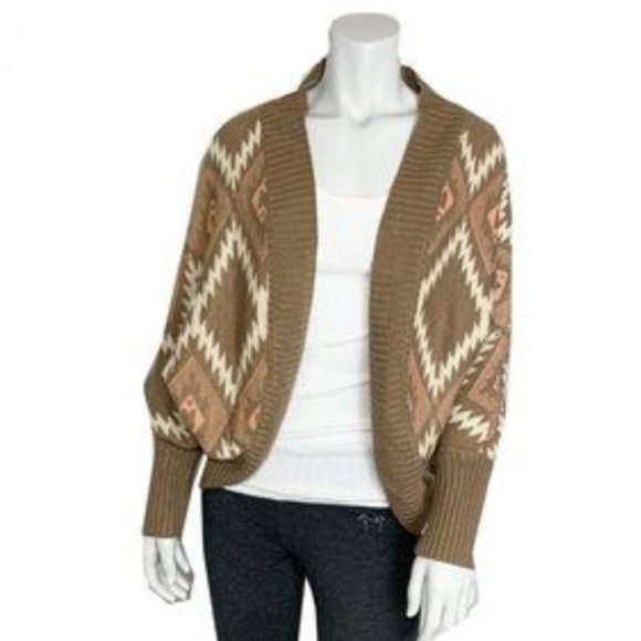 TOBI Women’s Beige Multi Tribal Aztec Knit Cocoon Cardigan Sweater - Picture 1 of 8